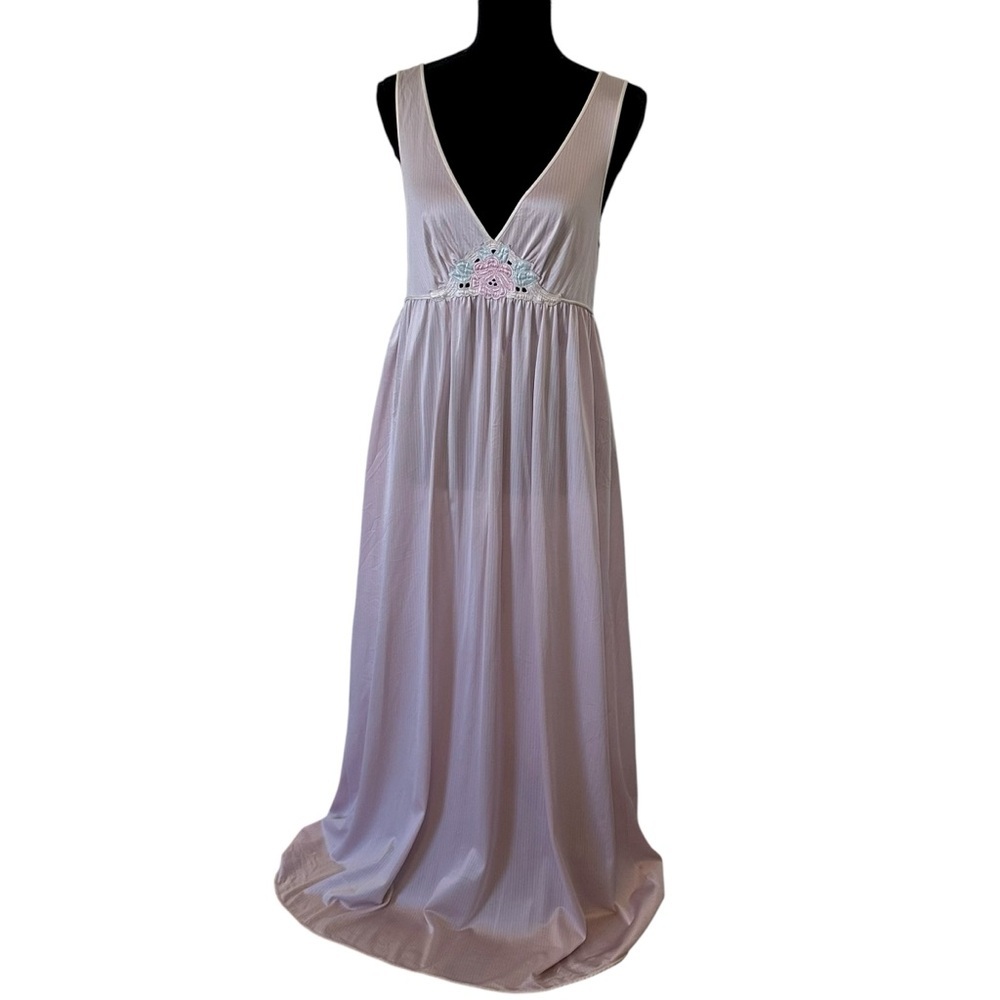 Vintage Nightgown Long Pastel Retro Pink Elegant Slip Dress Floral Size Medium - Picture 9 of 9